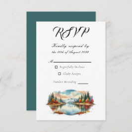 Cartão RSVP Casamento Rustic Autumn Lakeside Forest