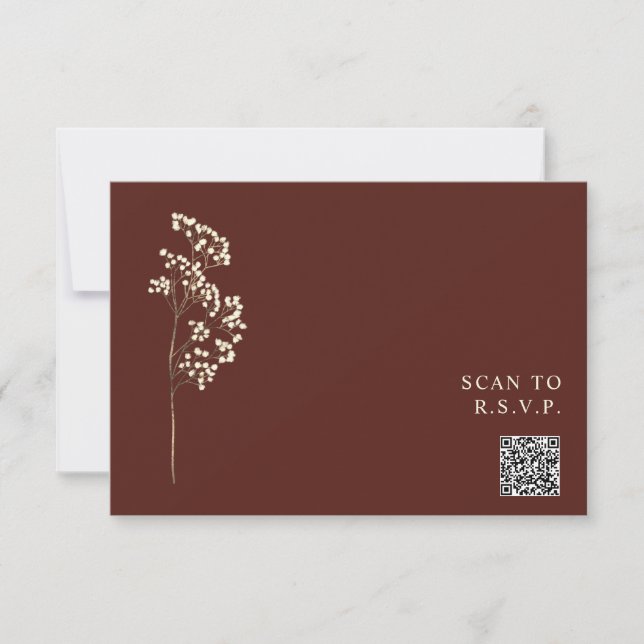Cartão RSVP Casamento Rustic Beet Red Gypsophila Código QR (Frente)