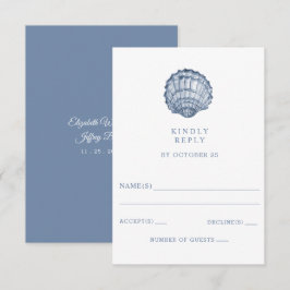 Cartão RSVP Casamento Rustic Blue Seashells Marine Ocean Beach
