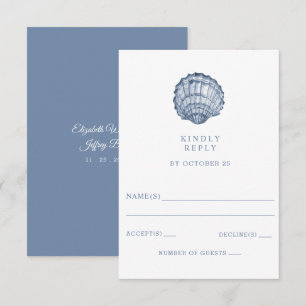 Cartão RSVP Casamento Rustic Blue Seashells Marine Ocean Beach
