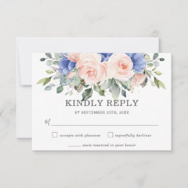 Cartão RSVP Casamento Rustic Blush Blue Floral Rosas Anemones