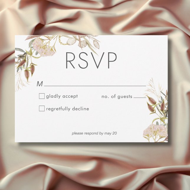 Cartão RSVP Casamento Rustic Boho Delicate Fall Selvagens (Rustic Boho Delicate Fall Wildflowers Wedding RSVP Card)