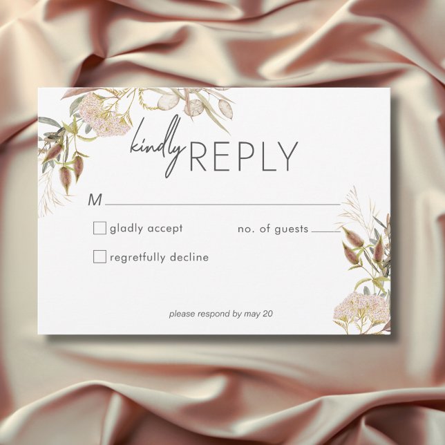 Cartão RSVP Casamento Rustic Boho Delicate Fall Selvagens (Rustic Boho Delicate Fall Wildflowers Wedding RSVP Card)