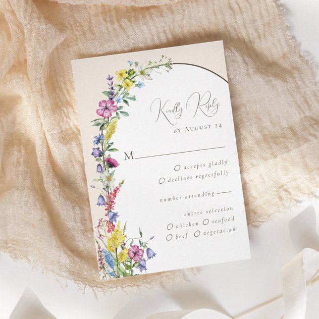 Cartão RSVP Casamento Rustic Boho do Arco de Flor Selvagem Mod (Criador carregado)