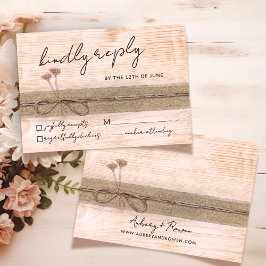 Cartão RSVP Casamento Rustic Boho Eco Wood Blush Wildflower