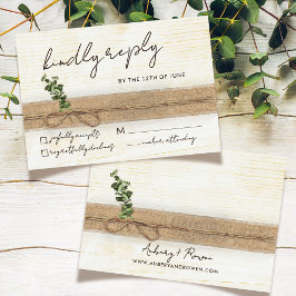Cartão RSVP Casamento Rustic Boho Floral Eco Wood Eucalyptus