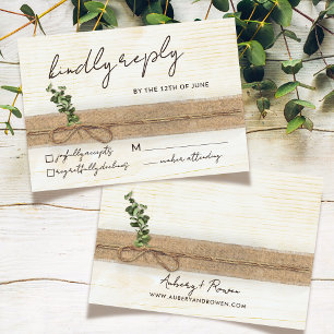 Cartão RSVP Casamento Rustic Boho Floral Eco Wood Eucalyptus