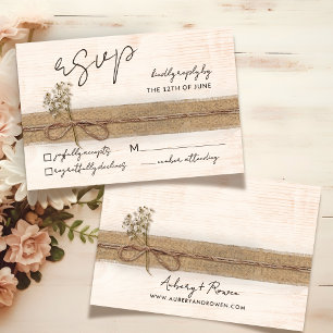 Cartão RSVP Casamento Rustic Boho Floral Eco Wood Wildflower