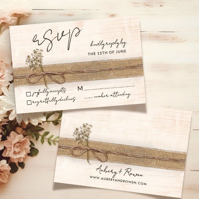 Cartão RSVP Casamento Rustic Boho Floral Eco Wood Wildflower (Criador carregado)