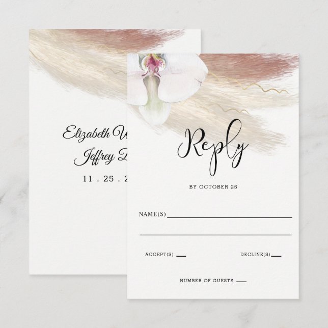 Cartão RSVP Casamento Rustic Boho Pampas Grass White Orchid (Frente/Verso)
