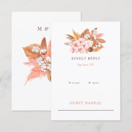 Cartão RSVP Casamento Rustic Boho Pampas Orchids Cotton Blush