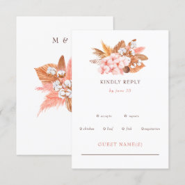 Cartão RSVP Casamento Rustic Boho Pampas Orchids Cotton Blush