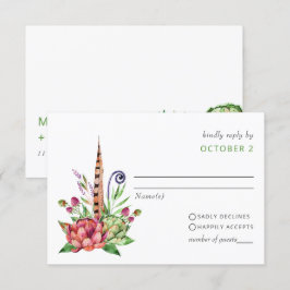 Cartão RSVP Casamento Rustic Boho Succulent Cactus Greenery