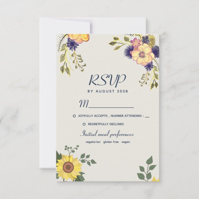 Cartão RSVP Casamento Rustic Boho Watercolor Flowers (Frente)