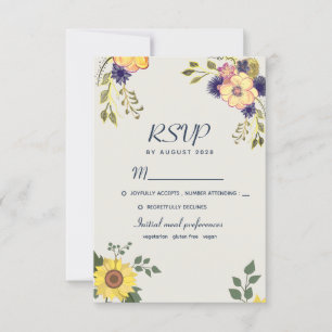Cartão RSVP Casamento Rustic Boho Watercolor Flowers