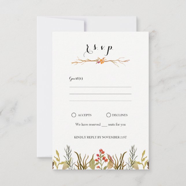 Cartão RSVP Casamento Rustic Boho Woodland (Frente)
