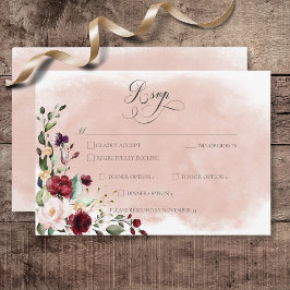 Cartão RSVP Casamento Rustic Burgundy & Blush Pink Roses