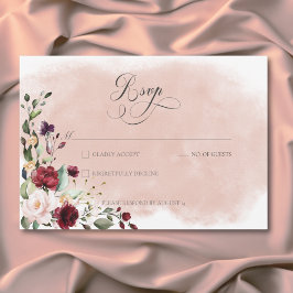 Cartão RSVP Casamento Rustic Burgundy & Blush Pink Roses