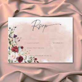 Cartão RSVP Casamento Rustic Burgundy & Blush Pink Roses