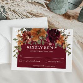 Cartão RSVP Casamento Rustic Burgundy Burnt Orange Floral Arch
