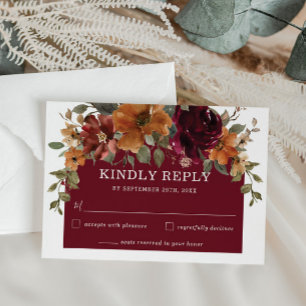 Cartão RSVP Casamento Rustic Burgundy Burnt Orange Floral Arch