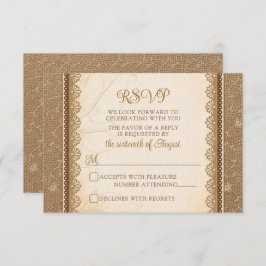 Cartão RSVP Casamento Rustic Burlap Lace