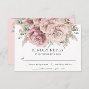 Cartão RSVP Casamento Rustic Chic Blush Dusty Rosa Floral Pamp