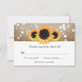 Cartão RSVP Casamento Rustic Chic Burlap e Lace Sunflower