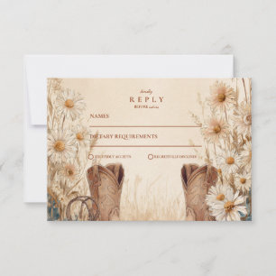 Cartão RSVP Casamento Rustic Country Daisy Boots