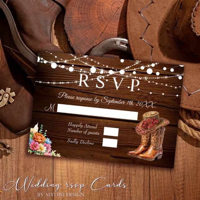 Cartão RSVP Casamento Rustic Cowboy Boots Western (Criador carregado)