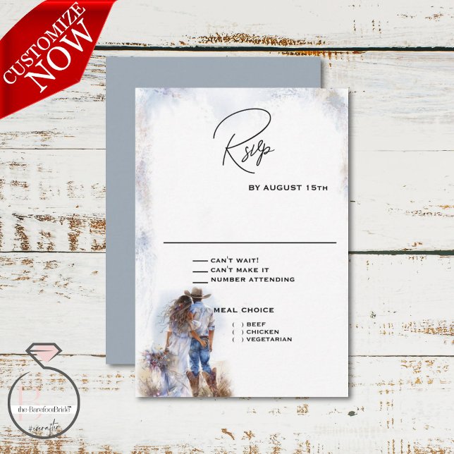 Cartão RSVP Casamento Rustic Cowboy Watercolor (Criador carregado)