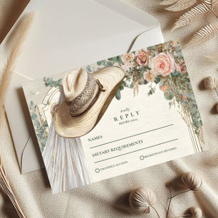 Cartão RSVP Casamento Rustic Cowgirl Hat Lace