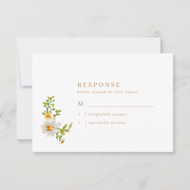 Cartão RSVP Casamento Rustic Daisies (Frente)