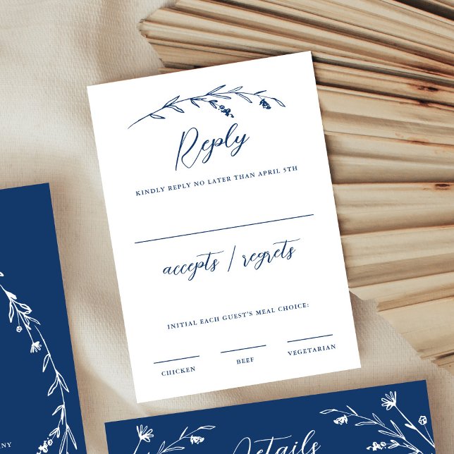 Cartão RSVP Casamento Rustic Elegant Blue Wildflower (Criador carregado)