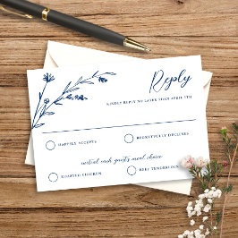 Cartão RSVP Casamento Rustic Elegant Blue Wildflower