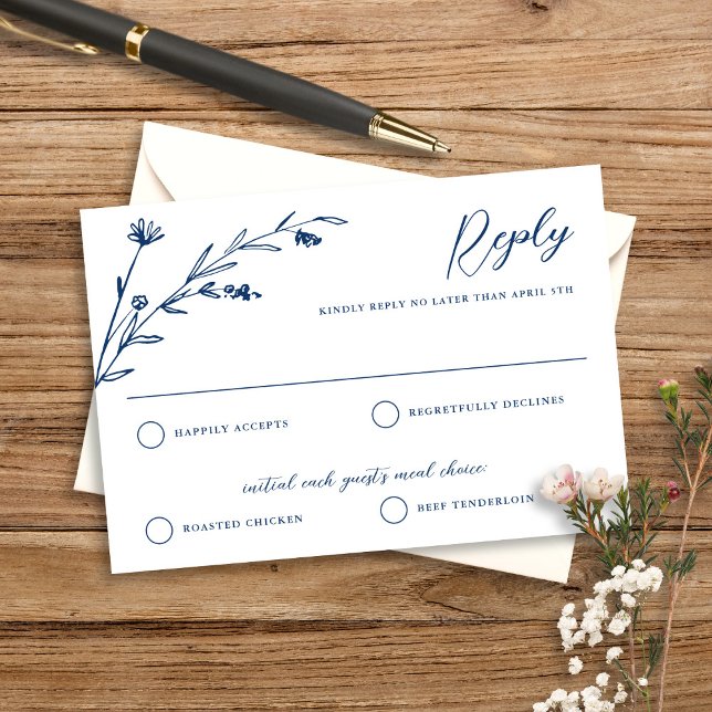 Cartão RSVP Casamento Rustic Elegant Blue Wildflower (Criador carregado)