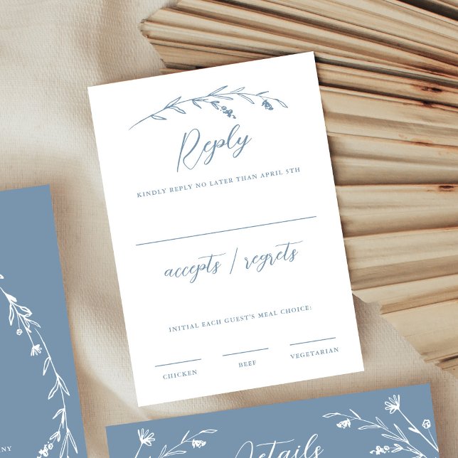 Cartão RSVP Casamento Rustic Elegant Dusty Blue Wildflower (Criador carregado)