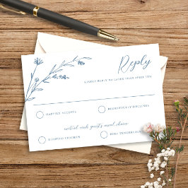 Cartão RSVP Casamento Rustic Elegant Dusty Blue Wildflower