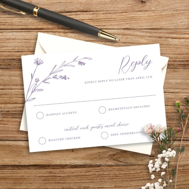 Cartão RSVP Casamento Rustic Elegant Lavanda Wildflower (Criador carregado)