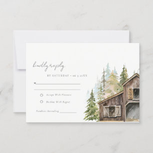 Cartão RSVP Casamento Rustic Elegant Pine Woods Forest