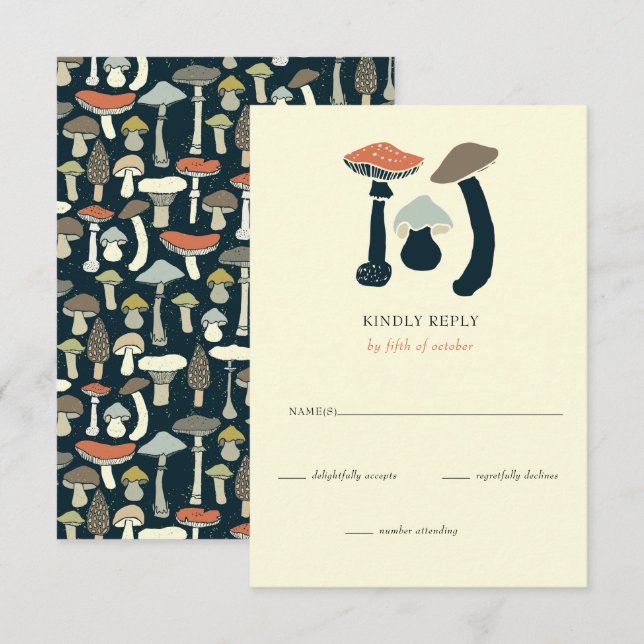 Cartão RSVP Casamento Rustic Elegant Woodland Wild Mushroom (Frente/Verso)