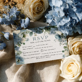 Cartão RSVP Casamento Rustic Elegante Blue Hydrangea Ivory Ros