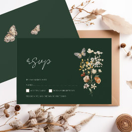 Cartão RSVP Casamento Rustic Emerald Green Fall Selvagens