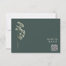 Cartão RSVP Casamento Rustic Emerald Gypsophila Código QR