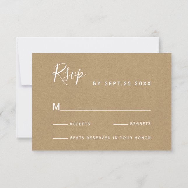 Cartão RSVP Casamento Rustic Floral Botânico Faux Kraft (Frente)