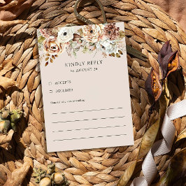Cartão RSVP Casamento Rustic Floral Brown Neutral Country