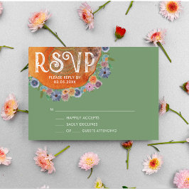 Cartão RSVP Casamento Rustic Green Boho Watercolor