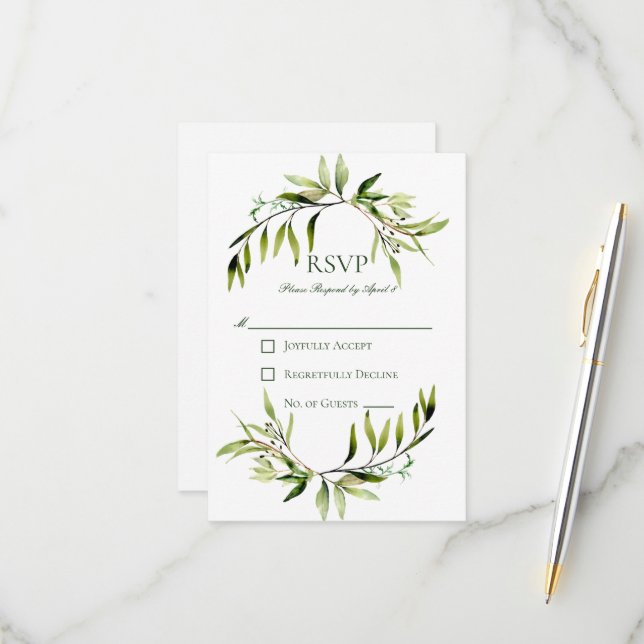 Cartão RSVP Casamento Rustic Greenery Bough (Frente/Verso In Situ)