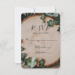 Cartão RSVP Casamento Rustic Greenery & Wood Slice