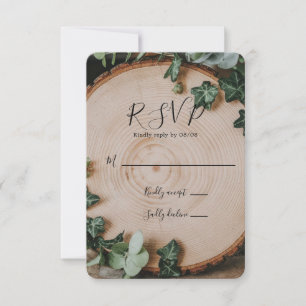 Cartão RSVP Casamento Rustic Greenery & Wood Slice